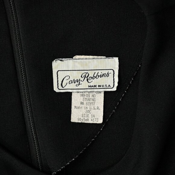 Vintage 80s Black CARY ROBBINS Polyester Midi Sheath Dress - 14 - Picture 6 of 7